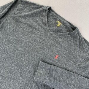 Ralph Lauren Polo Shirt Mens XL Gray Heather Long Sleeve V Neck Cotton Logo